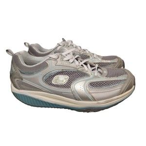 Skechers‎ Womens Shape Ups 12320 Gray Lace Up Low Top Sneaker Shoes Size 10
